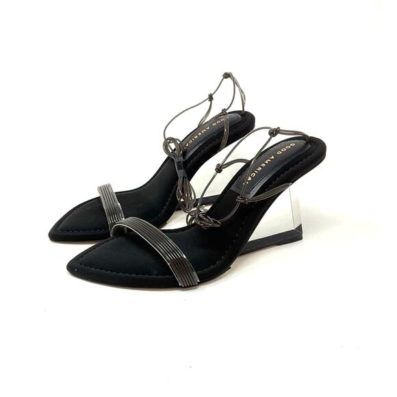 Good American Clear Wedge Slingback Sandals Size 6 Neoprene Black GA080N-E - Picture 1 of 6